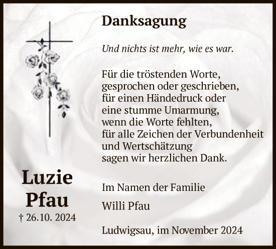 Traueranzeige von Luzie Pfau von HZHNA