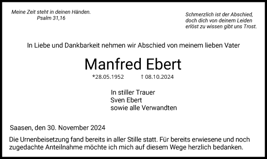 Traueranzeige von Manfred Ebert von HZ