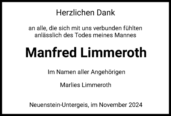 Traueranzeige von Manfred Limmeroth von HZ