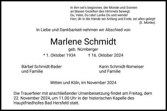 Traueranzeige von Marlene Schmidt von HZ