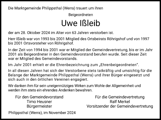 Traueranzeige von Uwe Ißleib von HZ