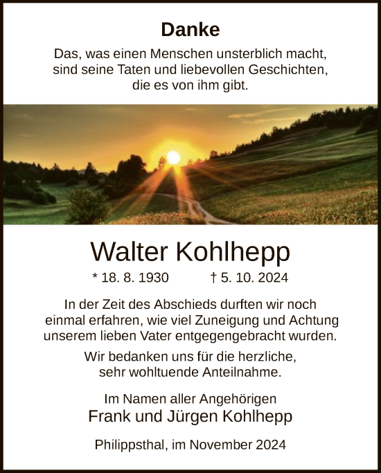 Traueranzeige von Walter Kohlhepp von HZ