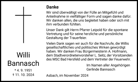 Traueranzeige von Willi Bannasch von HZ