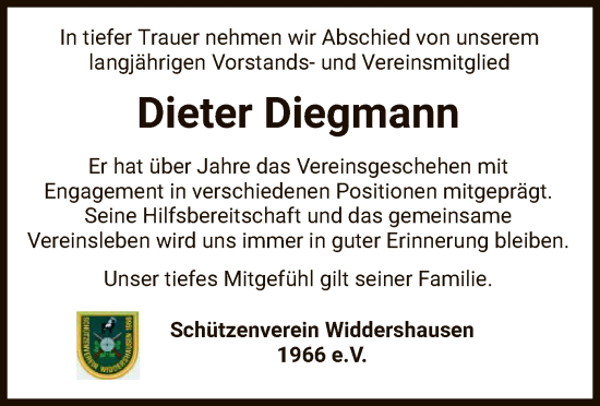 Traueranzeige von Dieter Diegmann von HZ