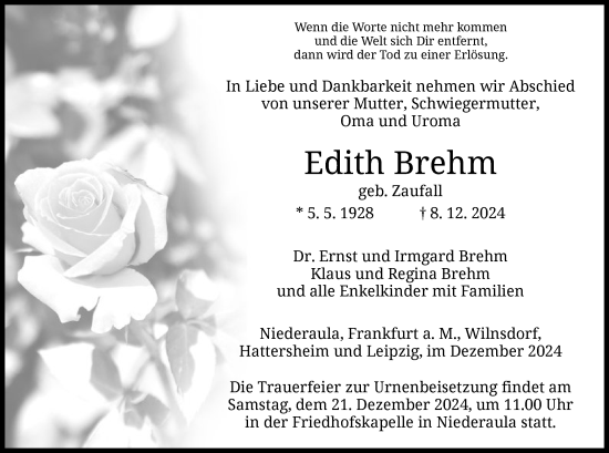 Traueranzeige von Edith Brehm von HZ