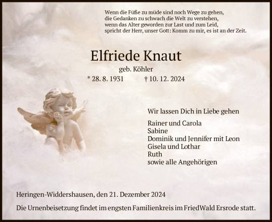 Traueranzeige von Elfriede Knaut von HZ