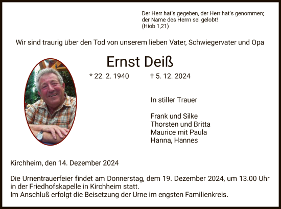 Traueranzeige von Ernst Deiß von HZ