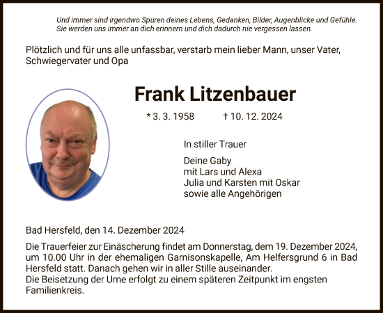 Traueranzeige von Frank Litzenbauer von HZ