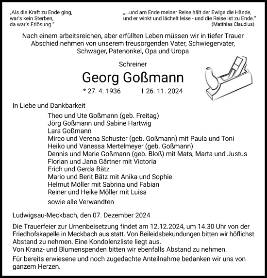 Traueranzeige von Georg Goßmann von HZ