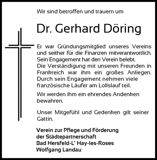 Traueranzeige von Gerhard Döring von HZ