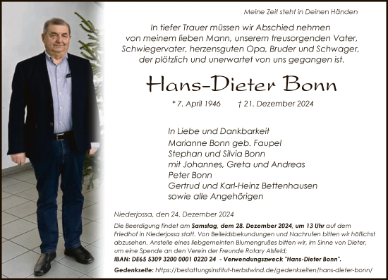 Traueranzeige von Hans-Dieter Bonn von HZ