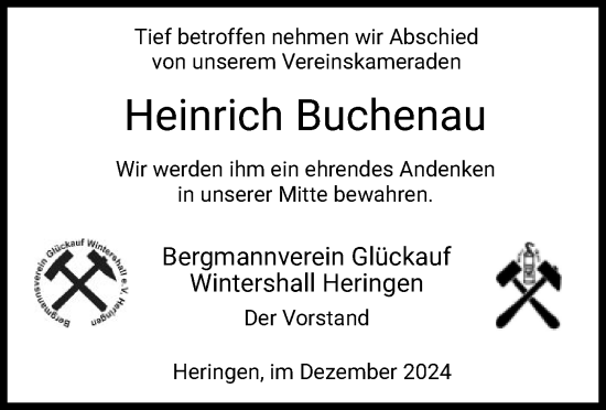 Traueranzeige von Heinrich Buchenau von HZ