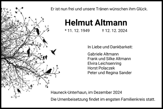 Traueranzeige von Helmut Altmann von HZ