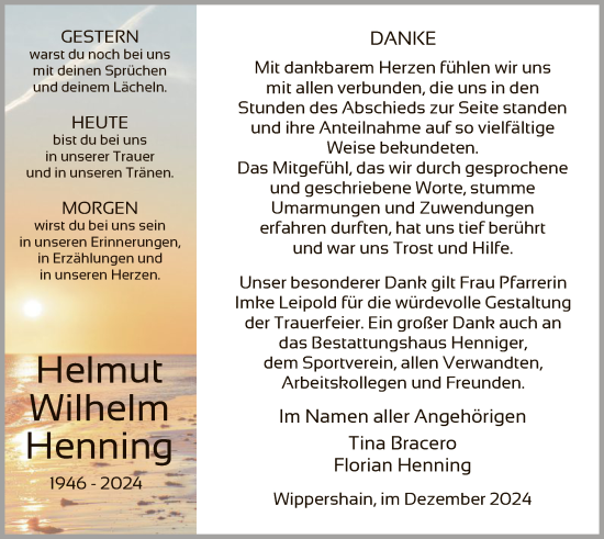 Traueranzeige von Helmut Wilhelm Henning von HZ