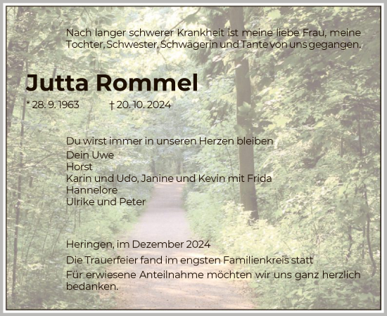 Traueranzeige von Jutta Rommel von HZ