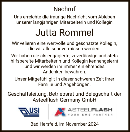 Traueranzeige von Jutta Rommel von HZ