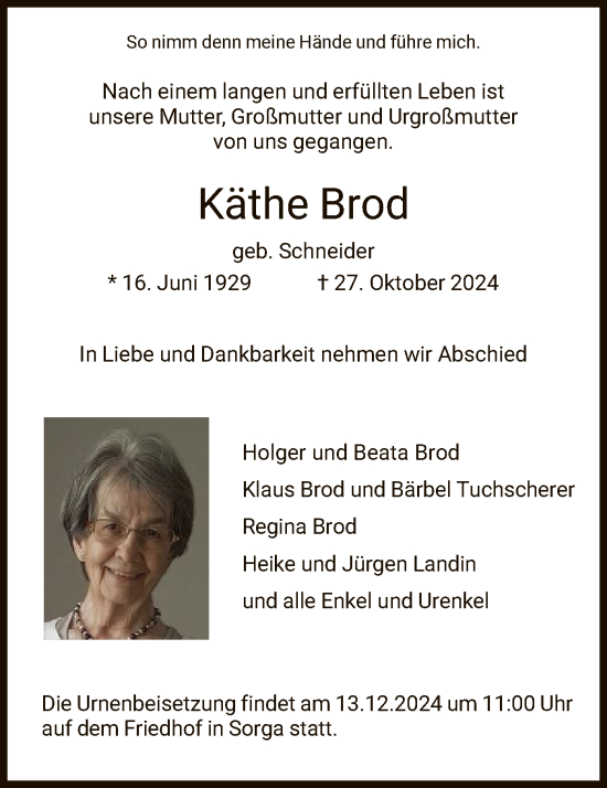 Traueranzeige von Käthe Brod von HZ