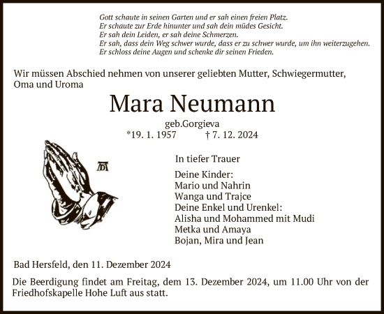 Traueranzeige von Mara Neumann von HZ