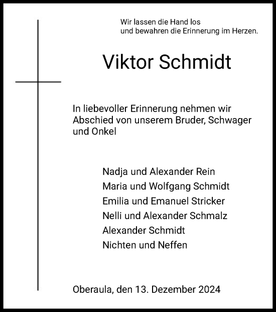 Traueranzeige von Viktor Schmidt von HZ