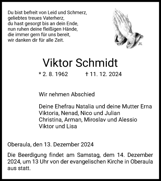 Traueranzeige von Viktor Schmidt von HZ