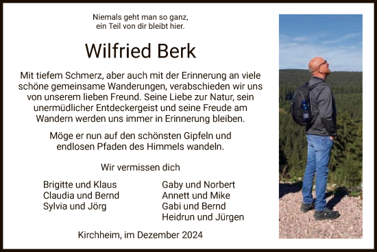 Traueranzeige von Wilfried Berk von HZ