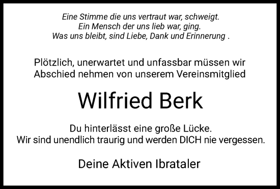 Traueranzeige von Wilfried Berk von HZ