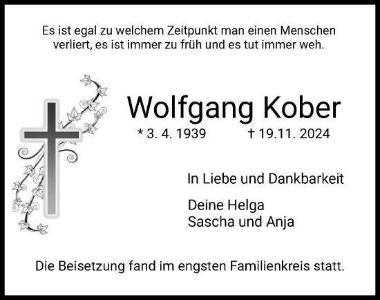 Traueranzeige von Wolfgang Kober von HZ