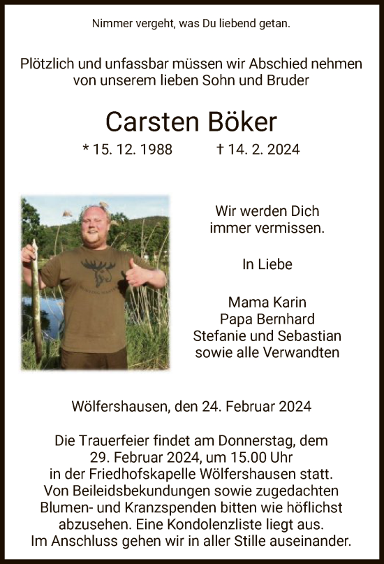 Traueranzeige von Carsten Böker von HZ