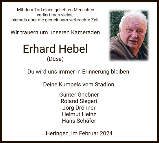 Traueranzeige von Erhard Hebel von HZ