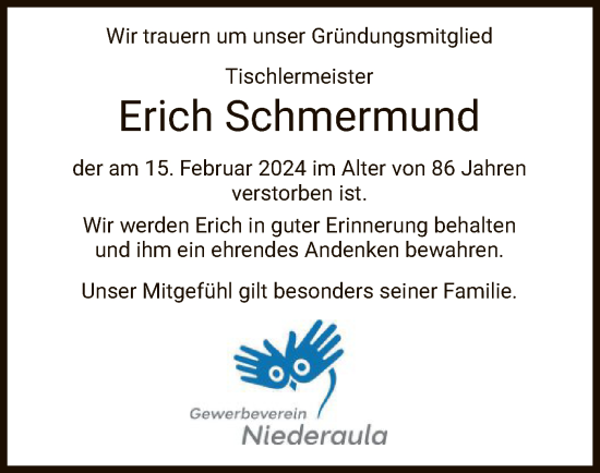 Traueranzeige von Erich Schmermund von HZ