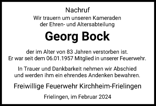 Traueranzeige von Georg Bock von HZ