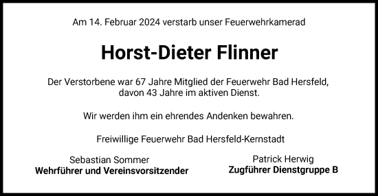 Traueranzeige von Horst-Dieter Flinner von HZ