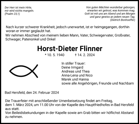 Traueranzeige von Horst-Dieter Flinner von HZ