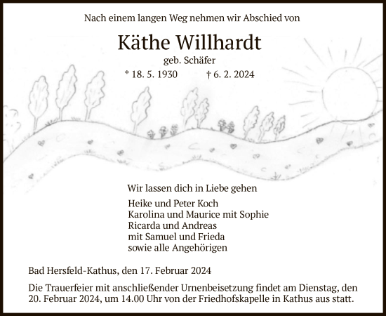 Traueranzeige von Käthe Willhardt von HZ