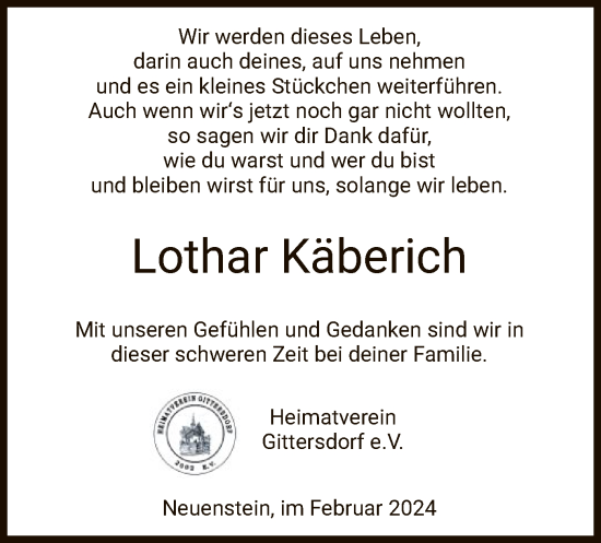 Traueranzeige von Lothar Käberich von HZ