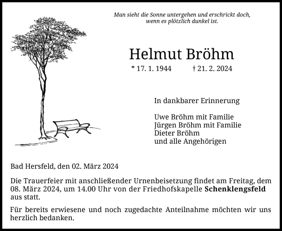 Traueranzeige von Helmut Bröhm von HZ