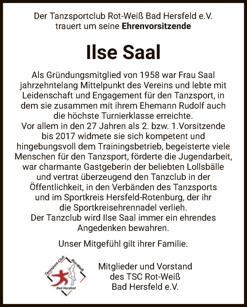 Traueranzeige für Ilse Saal vom 02.03.2024 aus HZ