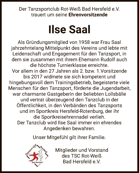 Traueranzeige von Ilse Saal von HZ