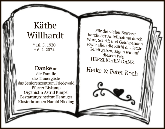 Traueranzeige von Käthe Willhardt von HZ