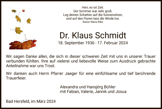 Traueranzeige von Klaus Schmidt von HZ