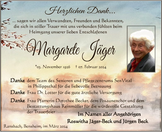 Traueranzeige von Margarete Jäger von HZ