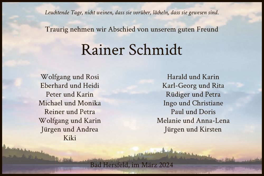  Traueranzeige für Rainer Schmidt vom 09.03.2024 aus HZ