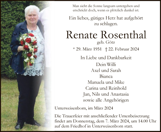 Traueranzeige von Renate Rosenthal von HZ