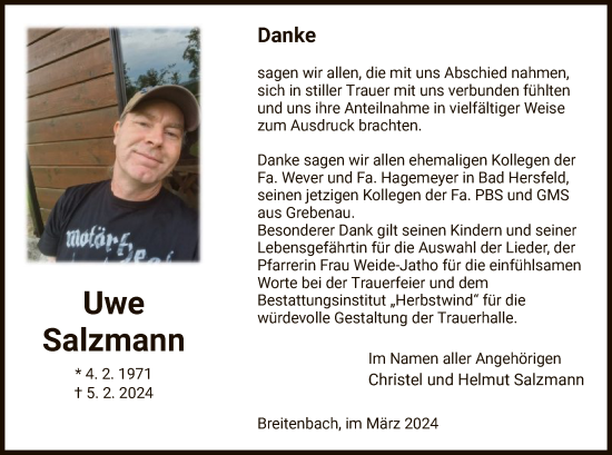 Traueranzeige von Uwe Salzmann von HZ