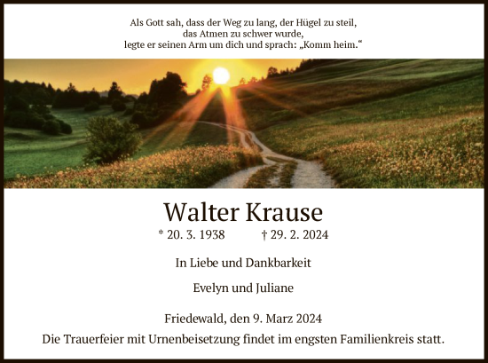 Traueranzeige von Walter Krause von HZ