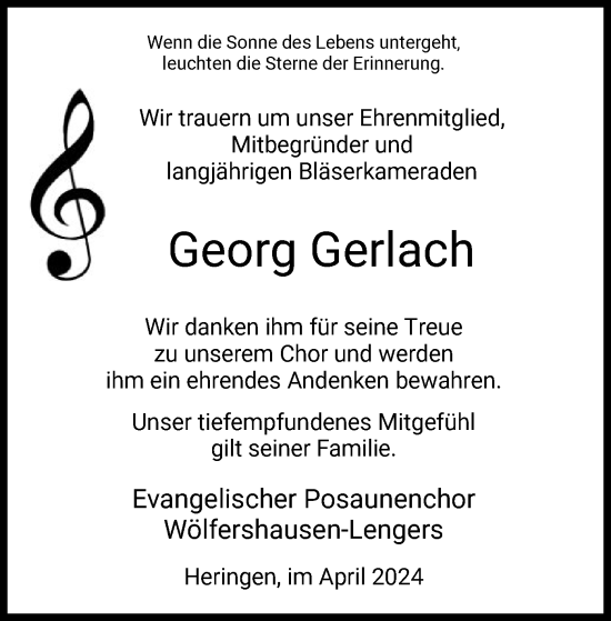 Traueranzeige von Georg Gerlach von HZ