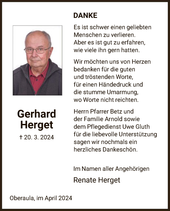 Traueranzeige von Gerhard Herget von HNAHZ