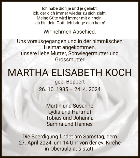 Traueranzeige von Martha Elisabeth Koch von HZ
