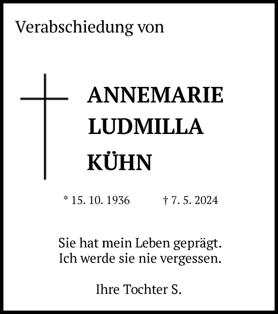Traueranzeige von Annemarie Kühn von HZ