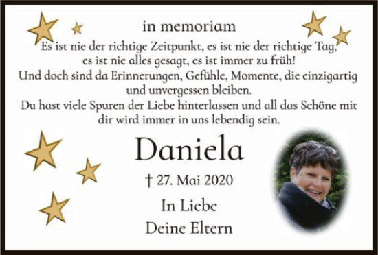 Traueranzeige von Daniela Wißenbach von HZ